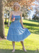 Himmelblau 1950er Tupfen Trägern Swing Kleid