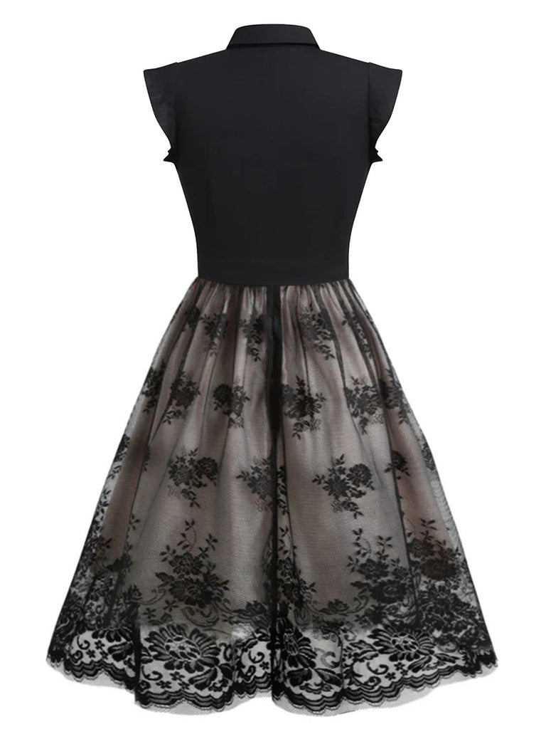 [Vorverkauf] Spitze 1950ER SCHWARZES SCHMETTERLINGS PATCHWORK KLEID