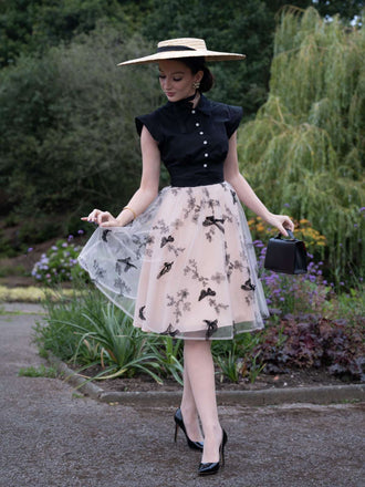 1950ER SCHWARZES SCHMETTERLINGS PATCHWORK KLEID