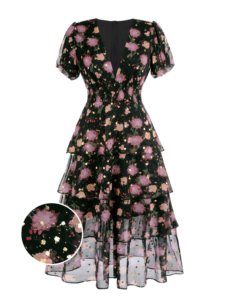 SCHWARZER SPITZE SWING KLEID MIT BLUMEN