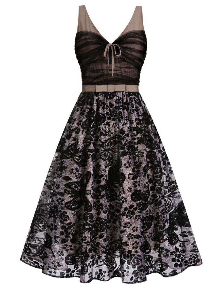 1950ER SCHWARZES SCHMETTERLINGS NETZNÄHTEN KLEID