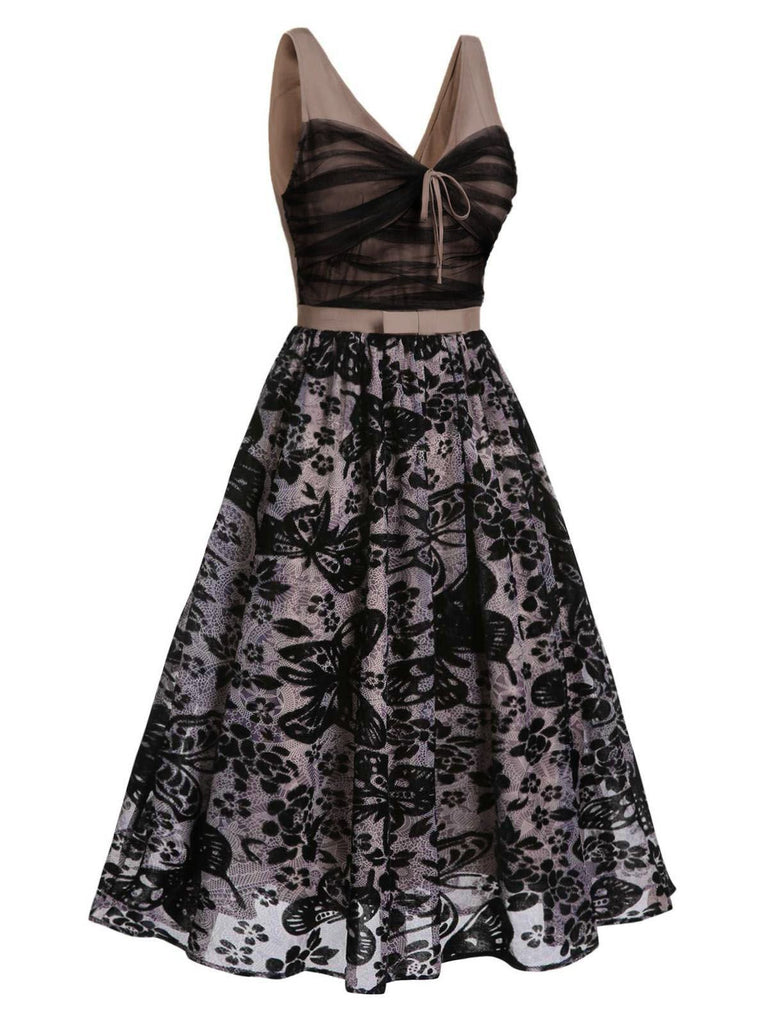 1950ER SCHWARZES SCHMETTERLINGS NETZNÄHTEN KLEID