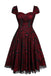 Weinrotes 1950er Totenkopf Netz Swing Kleid