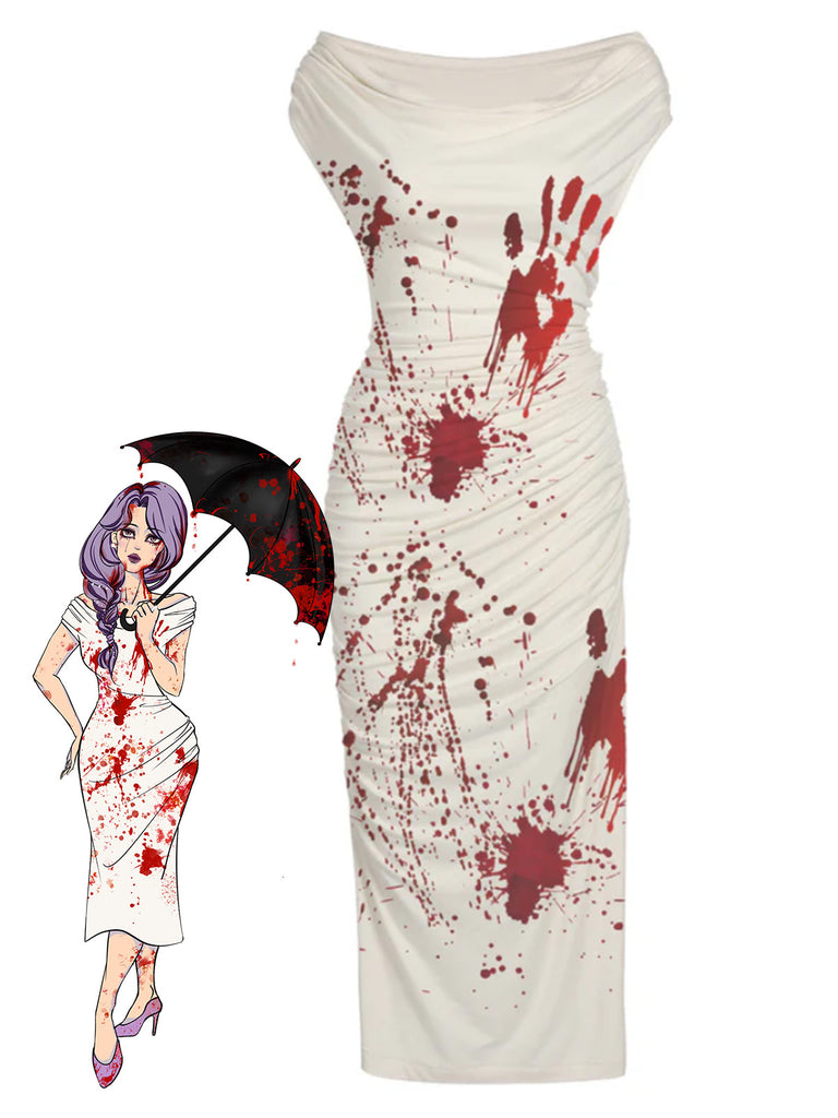 Weiß 1960er Halloween Zombie Braut Blut Bleistiftkleid