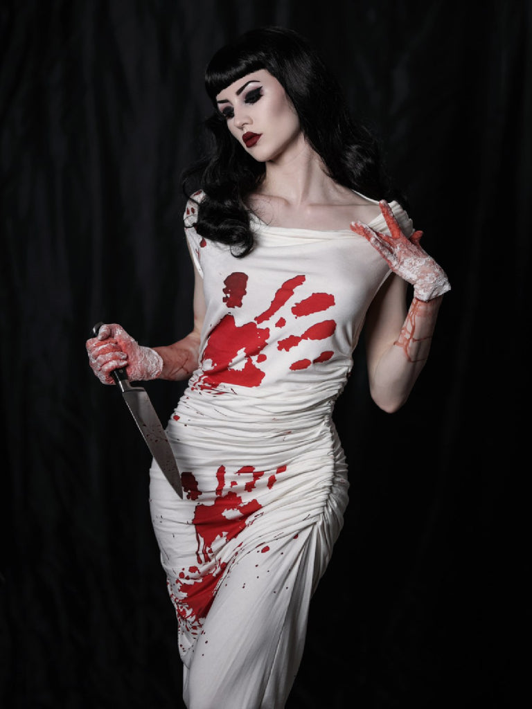 Weiß 1960er Halloween Zombie Braut Blut Bleistiftkleid