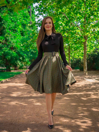 Schwarz 1950ER DUNKELGRÜNES KARIERTES STRICKKLEID