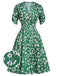 Grünes 1940er V-Ausschnitt Blumenkleid