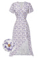 [Vorverkauf] Lila 1930er Geblümtes V-Ausschnitt-Knopfkleid