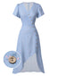 [Vorverkauf] Blau 1930er Geblümtes V-Ausschnitt-Knopfkleid