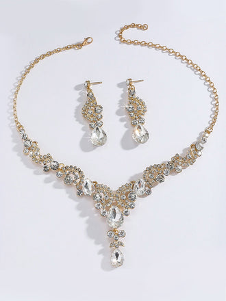 2PCS Rhinestone Halskette & Ohrringe Set