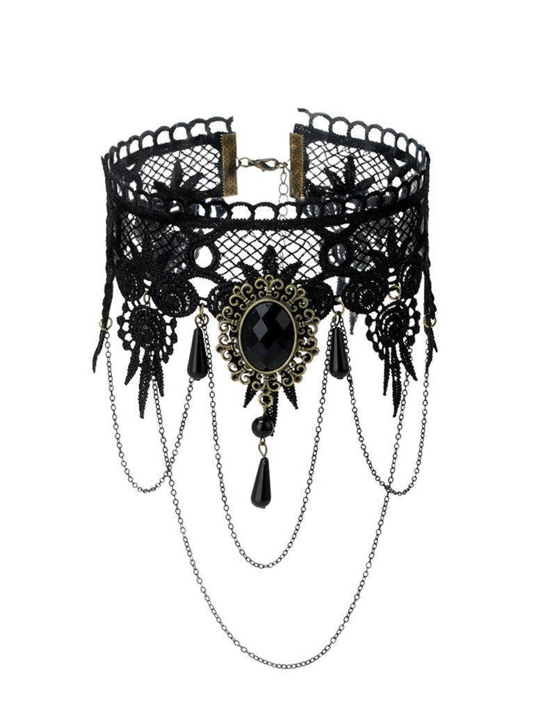 Gothic 3D Rose & Stickerei Spitze Choker Halskette