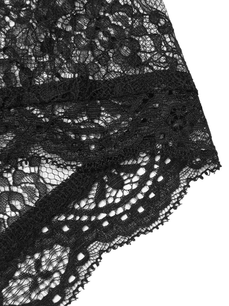 [Vorverkauf] Schwarz 1930er Glockenärmel Tie-Kragen Spitze Cape