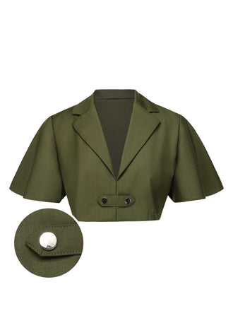 Grün 1950er Revers Solide Kurzes Cape