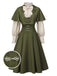 [Vorverkauf] 2PCS Grün 1950er Viktorianisch Bogen Tie Kleid & Kurzes Cape