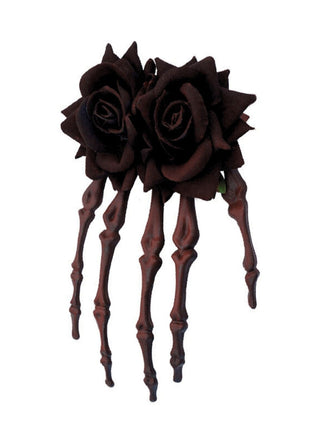 Tiefrot Vintage Rose Skeleton Hand Haarnadel