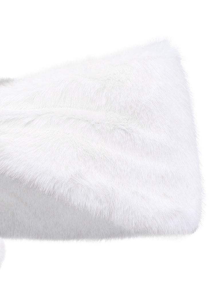 [Vorverkauf] Weiß 1970er Solide Kunstpelz Pompon Binden Schal