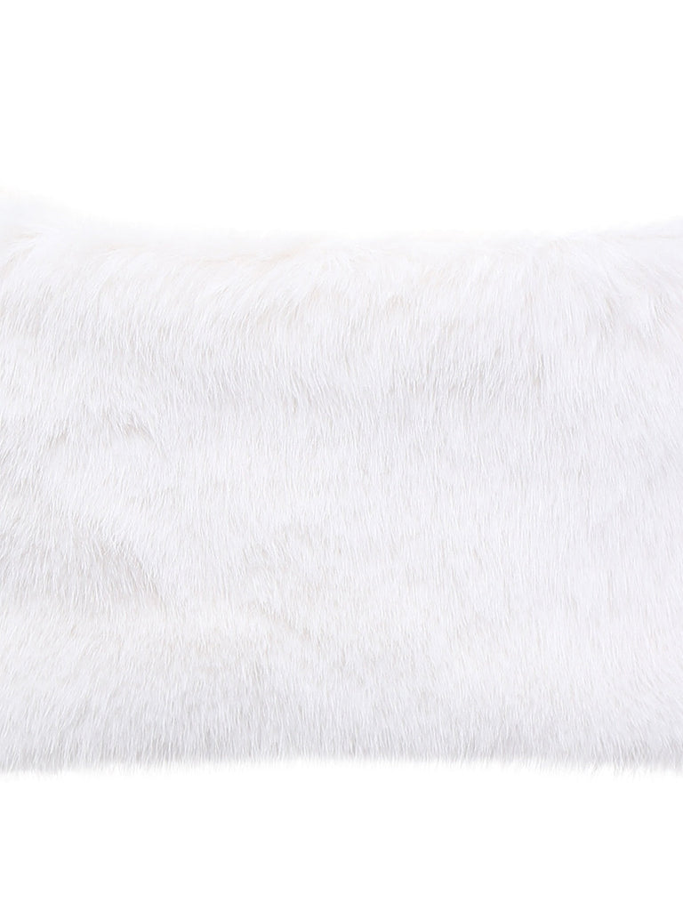 [Vorverkauf] Weiß 1970er Solide Kunstpelz Pompon Binden Schal