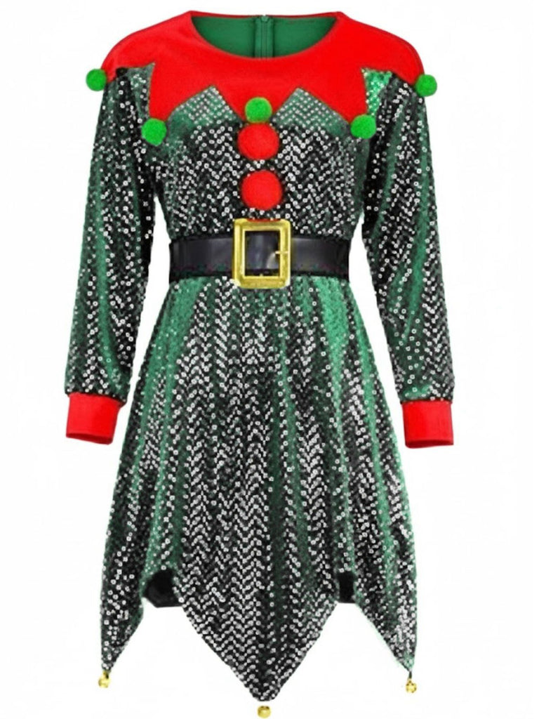 Grün 1950er Pailletten Weihnachten Elf Kostüm Set