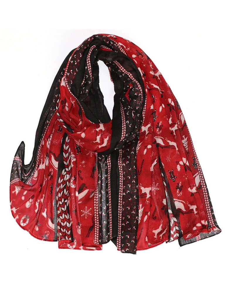 Vintage Weihnachten Karikatur Gedruckt Seide Schal