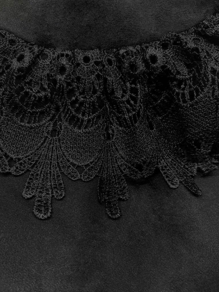 [Vorverkauf] 1960er Schwarz Katze Spitze Plüschbesatz Kapuzenumhang