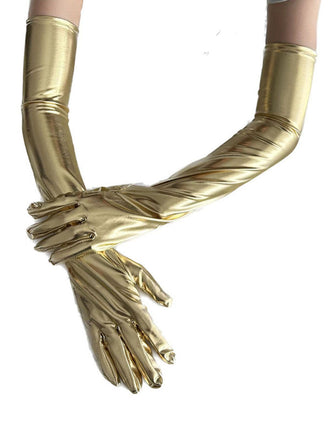 Gold Lack Leder Solide Voll Finger Handschuhe