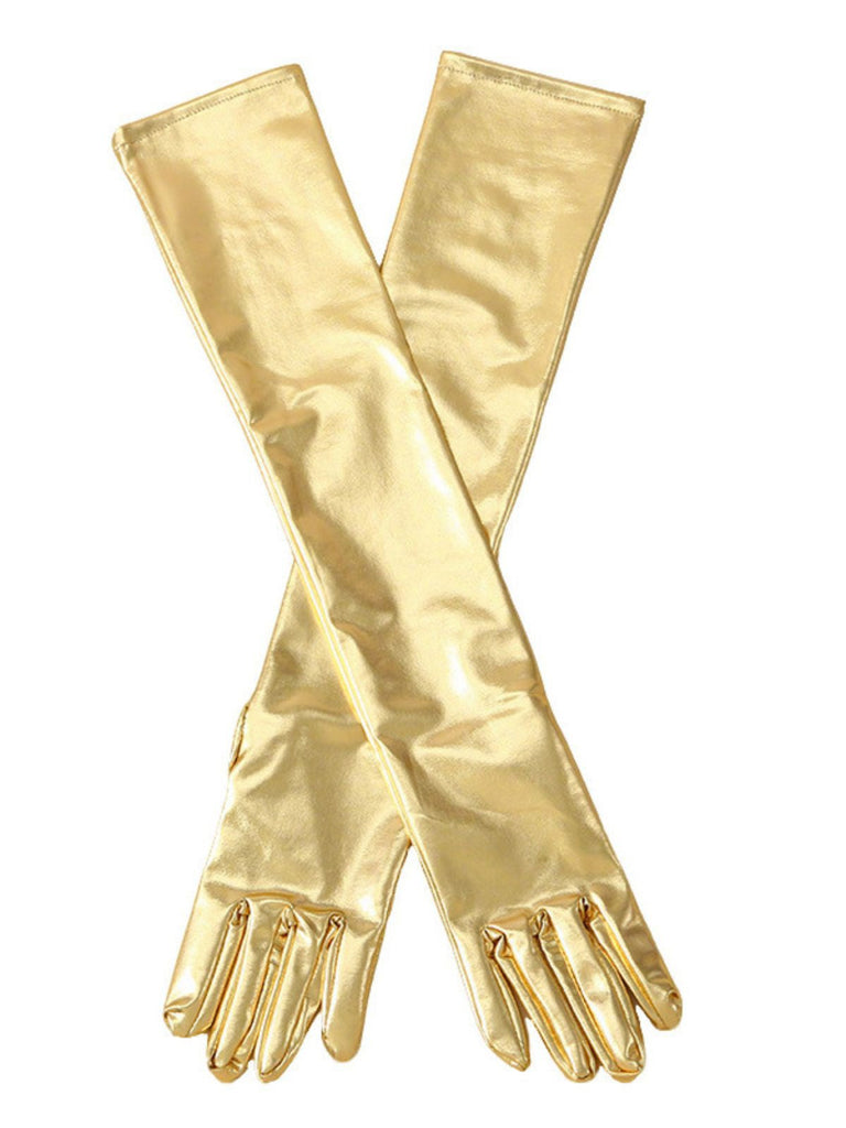 Gold Lack Leder Solide Voll Finger Handschuhe