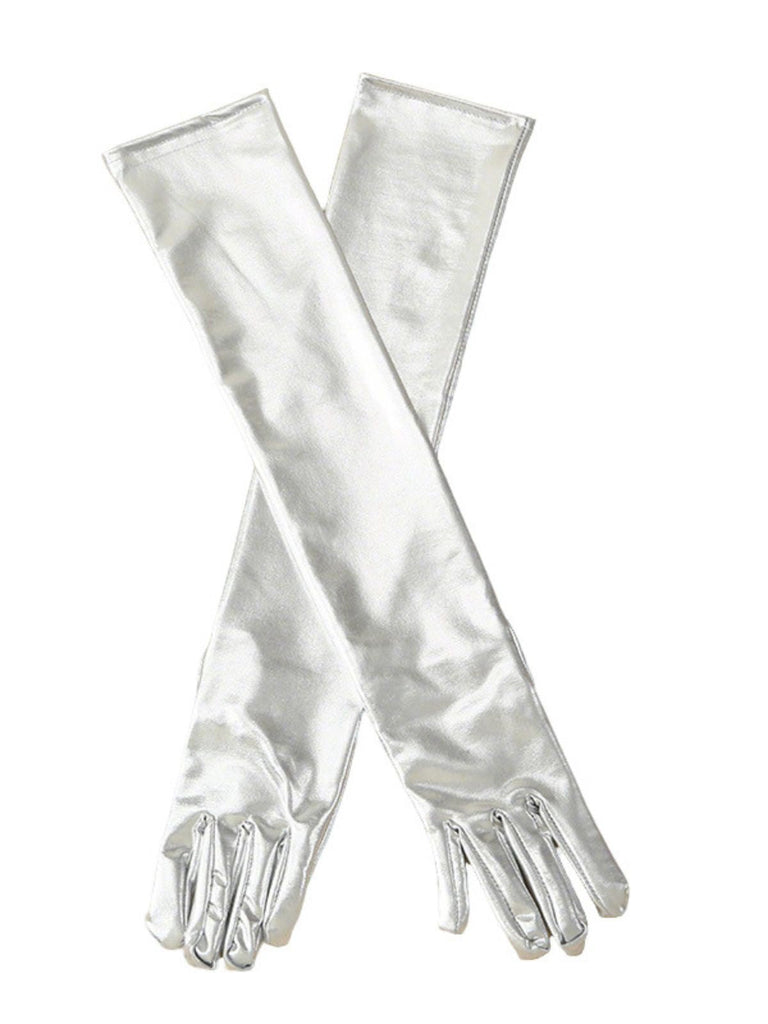 Gold Lack Leder Solide Voll Finger Handschuhe