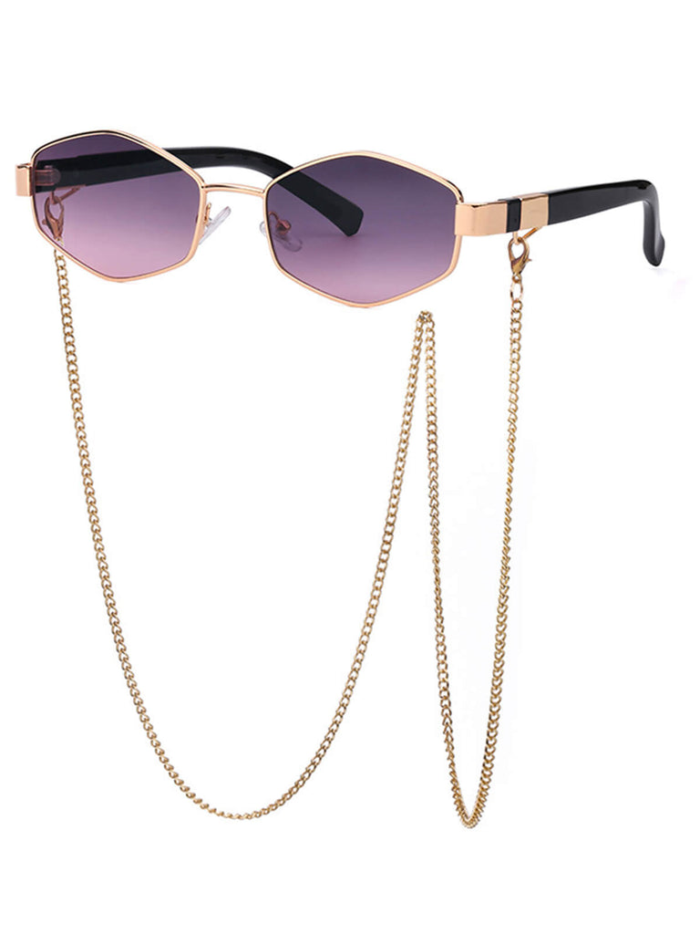 Vintage Geometrischer Rahmen Gold Kette Sonnenbrille