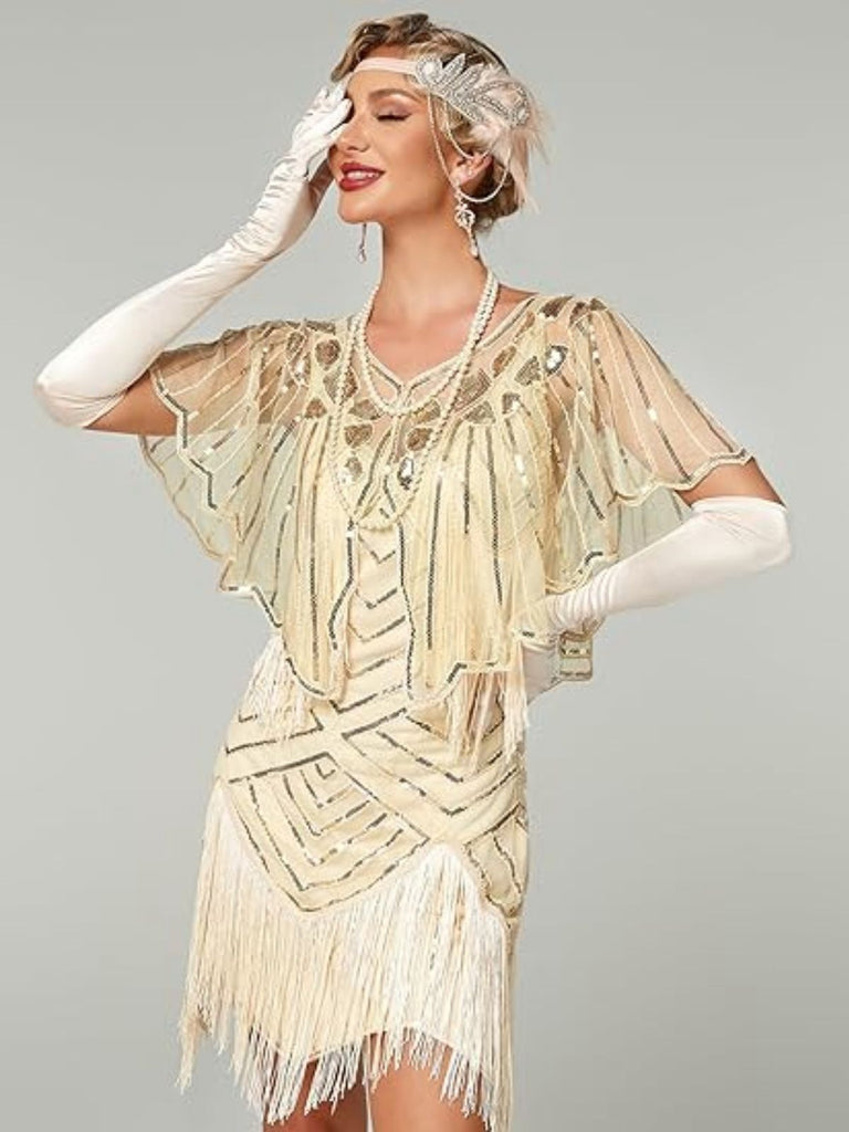 1920er Geometrisch Pailletten Kurzer Umhang