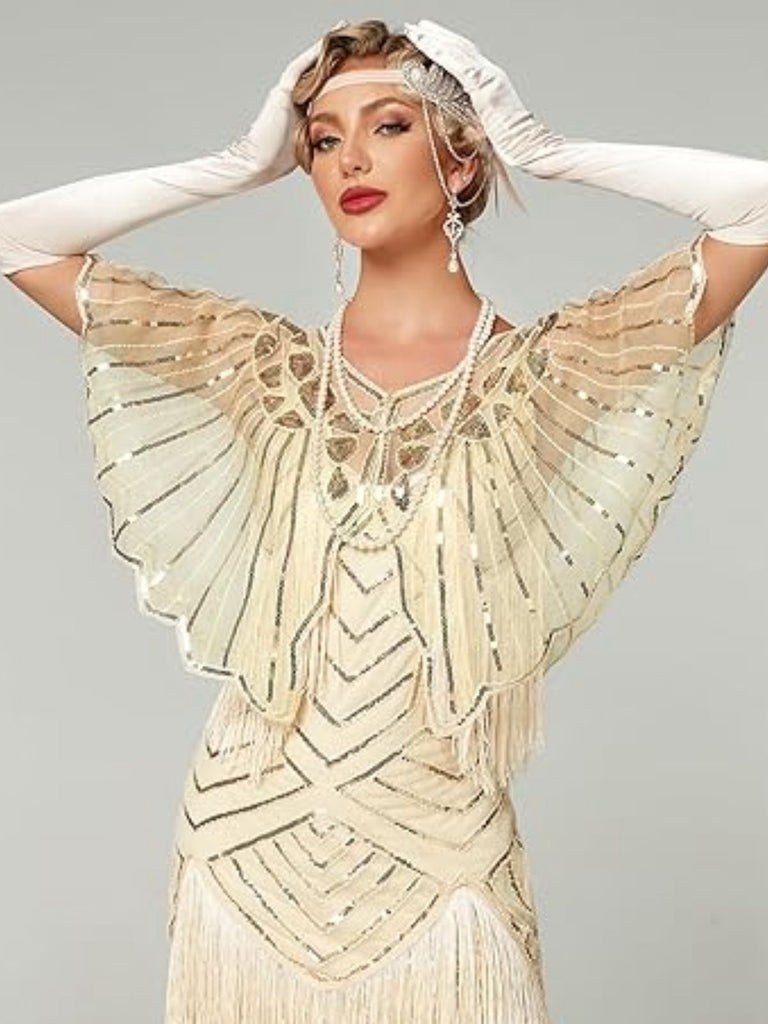 1920er Geometrisch Pailletten Kurzer Umhang