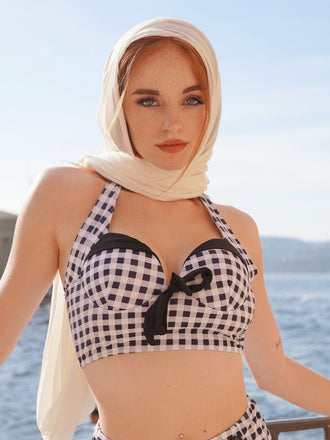 Schwarz 2PCS SCHWARZ PLAID NECKHOLDER BADEANZUG