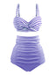 [Vorverkauf] Blau 1940er Gestreiftes Colorblock Vintage Bikini Set