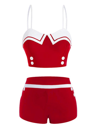 MARINEBLAUER BADEANZUG MIT SPAGHETTIKNÖPFEN