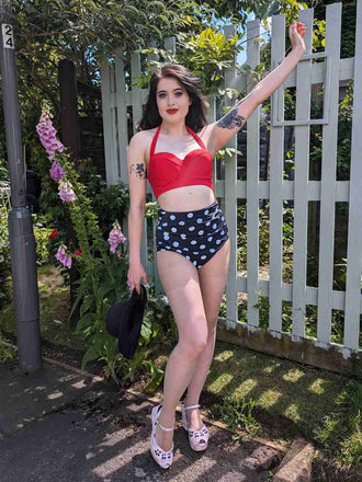 2PCS Roter 1940er Gepunktet Neckholder Badeanzug