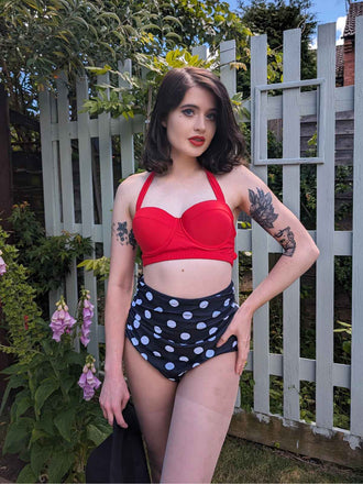 2PCS Roter 1940er Gepunktet Neckholder Badeanzug