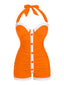 [Vorverkauf] Orange 1950er Plissierter Halfterbadeanzug Plissiert