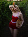Roter 1940er Halter Patchwork Einteiliger Badeanzug