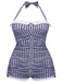[Vorverkauf] [Übergröße] Blau 1950er Plaid Halter Bowknot Einteiliger Badeanzug