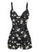 Schwarz 1940er Blumen Boxer Träger Badeanzug