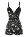 Schwarz 1940er Blumen Boxer Träger Badeanzug