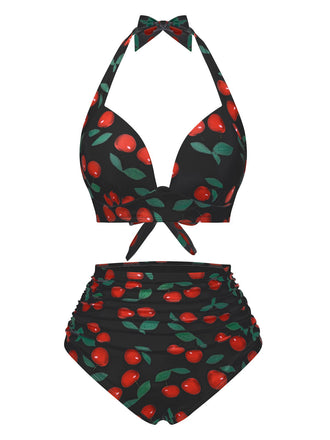 1930er Rot Kirsche Gerüschtes Halter Bikini Set