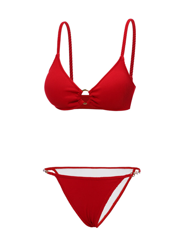[Vorverkauf] Rot 1960er Glitzer Ring Träger Bikini Set