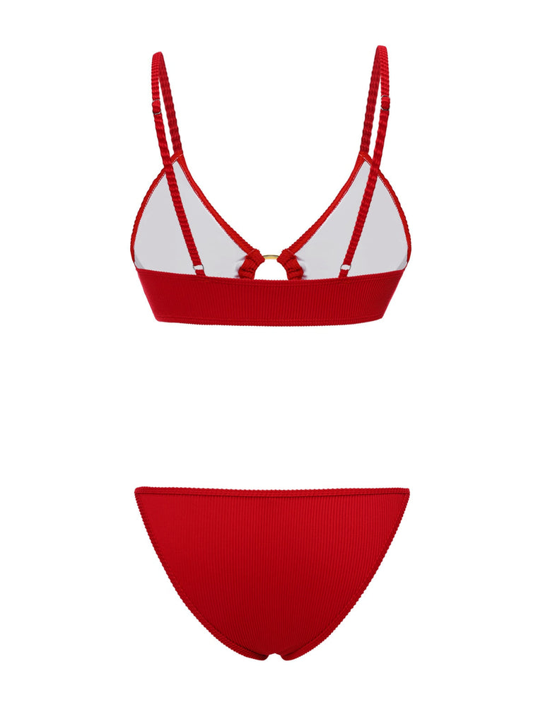 [Vorverkauf] Rot 1960er Glitzer Ring Träger Bikini Set