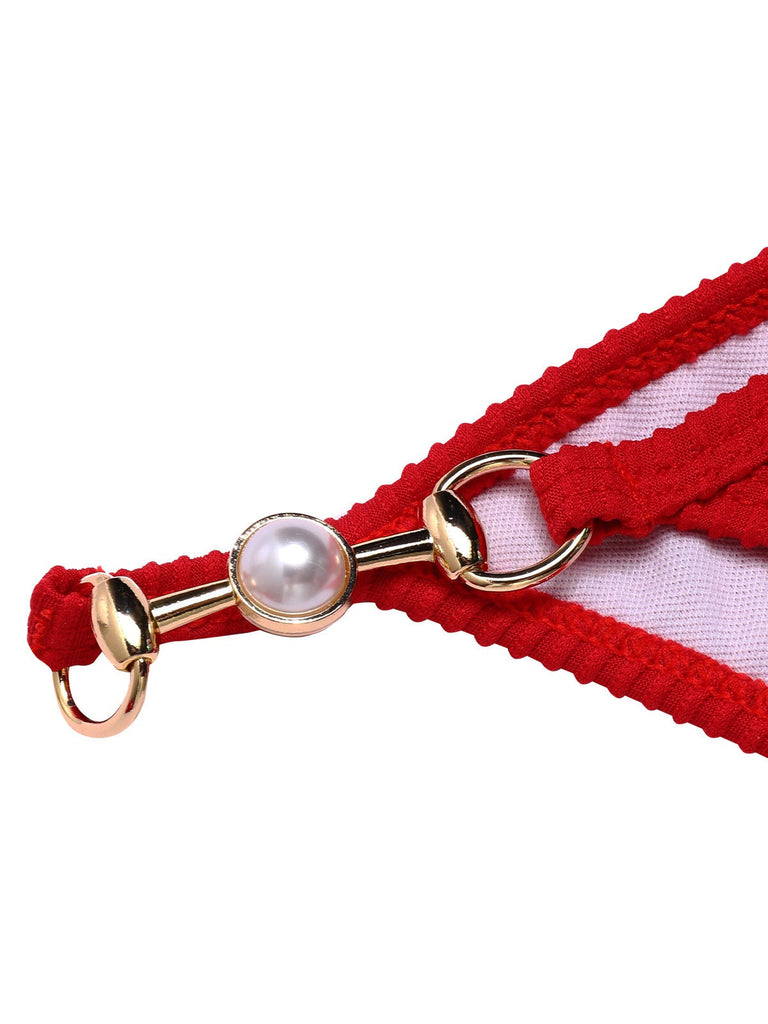 [Vorverkauf] Rot 1960er Glitzer Ring Träger Bikini Set