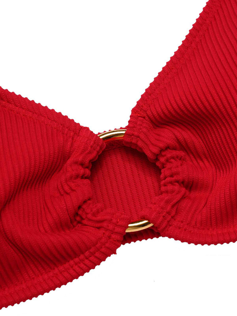 [Vorverkauf] Rot 1960er Glitzer Ring Träger Bikini Set