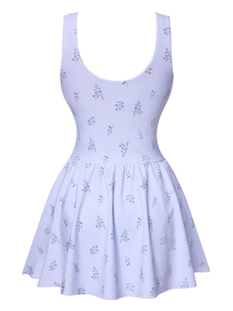 Lavendel 1940er Blumen Tasten Swim Kleid