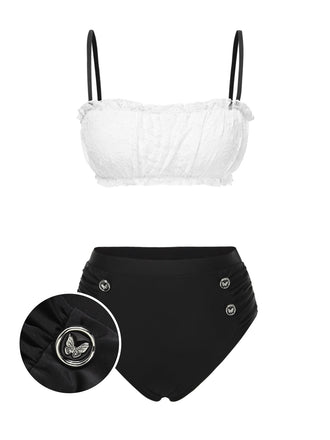 Schwarz & Weiß 1930er Farbblock Spitze Bikini Set