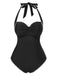 Schwarz 1950er Halter Weiße Gezackte Kanten Badeanzug