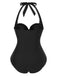 Schwarz 1950er Halter Weiße Gezackte Kanten Badeanzug
