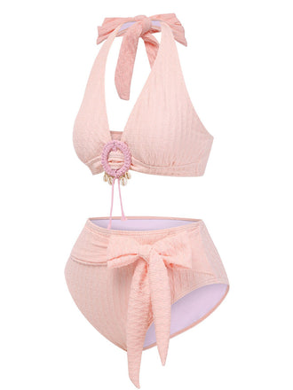 1950er Tief V-Ausschnitt Strukturiert Hülse Halter Badeanzug